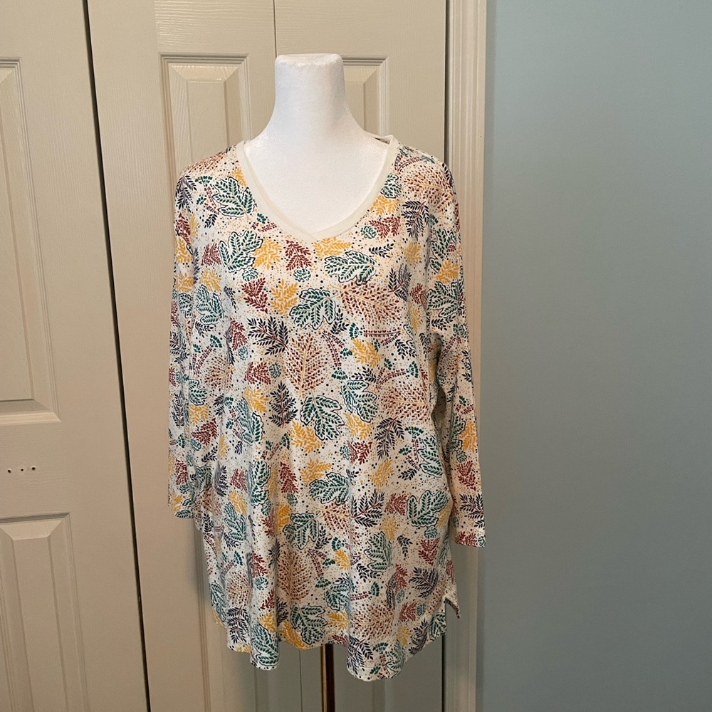 Size 2x Fall Leaves Blouse 3/4 Sleeve By Kim Rogers